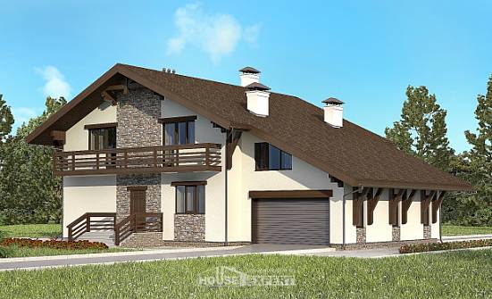 280-001-R Two Story House Plans with mansard roof with garage under, big Dream Plan | Проекты домов от House Expert