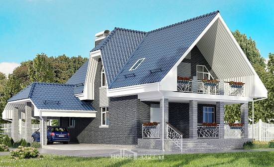 125-002-L Two Story House Plans with mansard roof with garage under, beautiful Blueprints | Проекты домов от House Expert