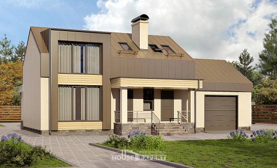 150-015-L Two Story House Plans with mansard with garage, compact Villa Plan | Проекты домов от House Expert