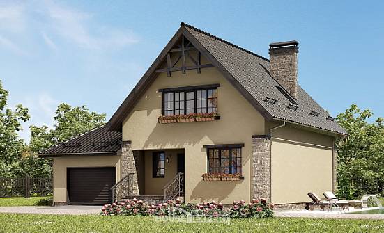 160-005-L Two Story House Plans and mansard with garage, available Drawing House | Проекты домов от House Expert