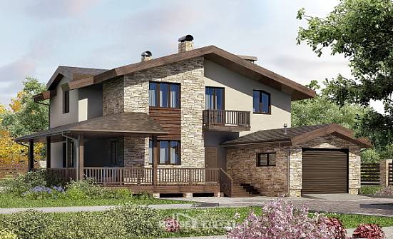 220-001-L Two Story House Plans with mansard roof with garage, classic Construction Plans | Проекты домов от House Expert