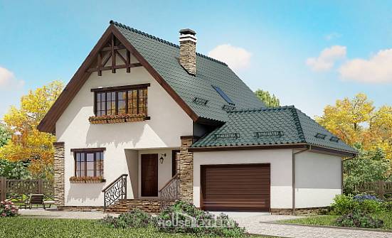 160-005-R Two Story House Plans with mansard with garage in front, modest Villa Plan | Проекты домов от House Expert